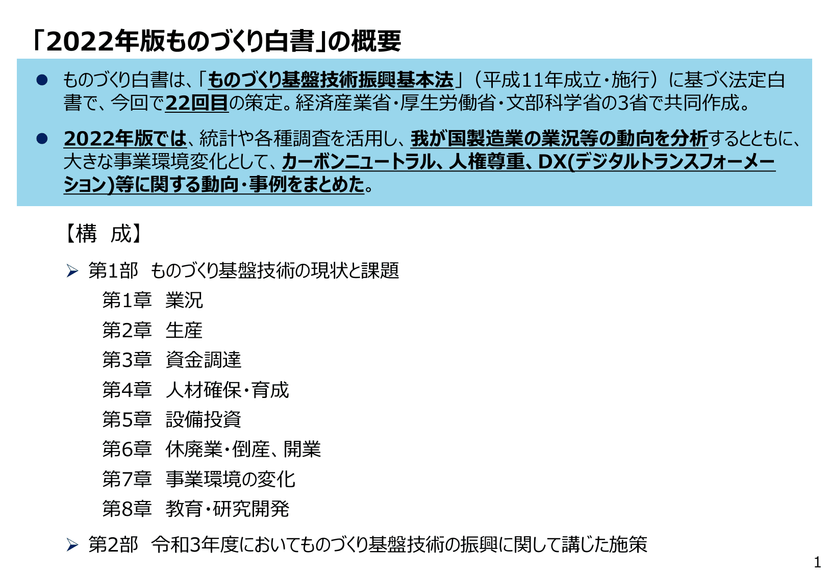 2022年版 ものづくり白書（概要）