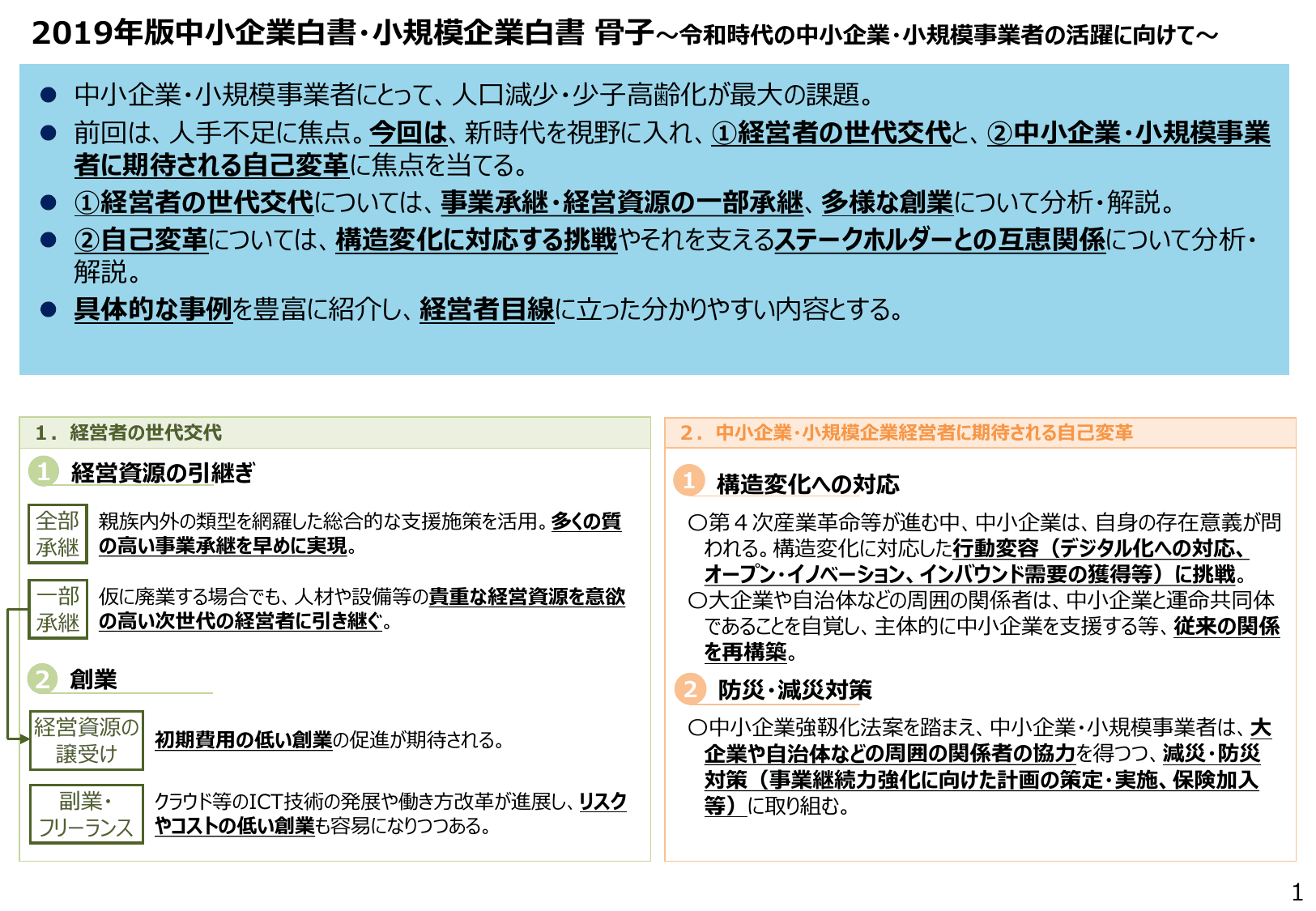 2019年版 中小企業白書（概要）